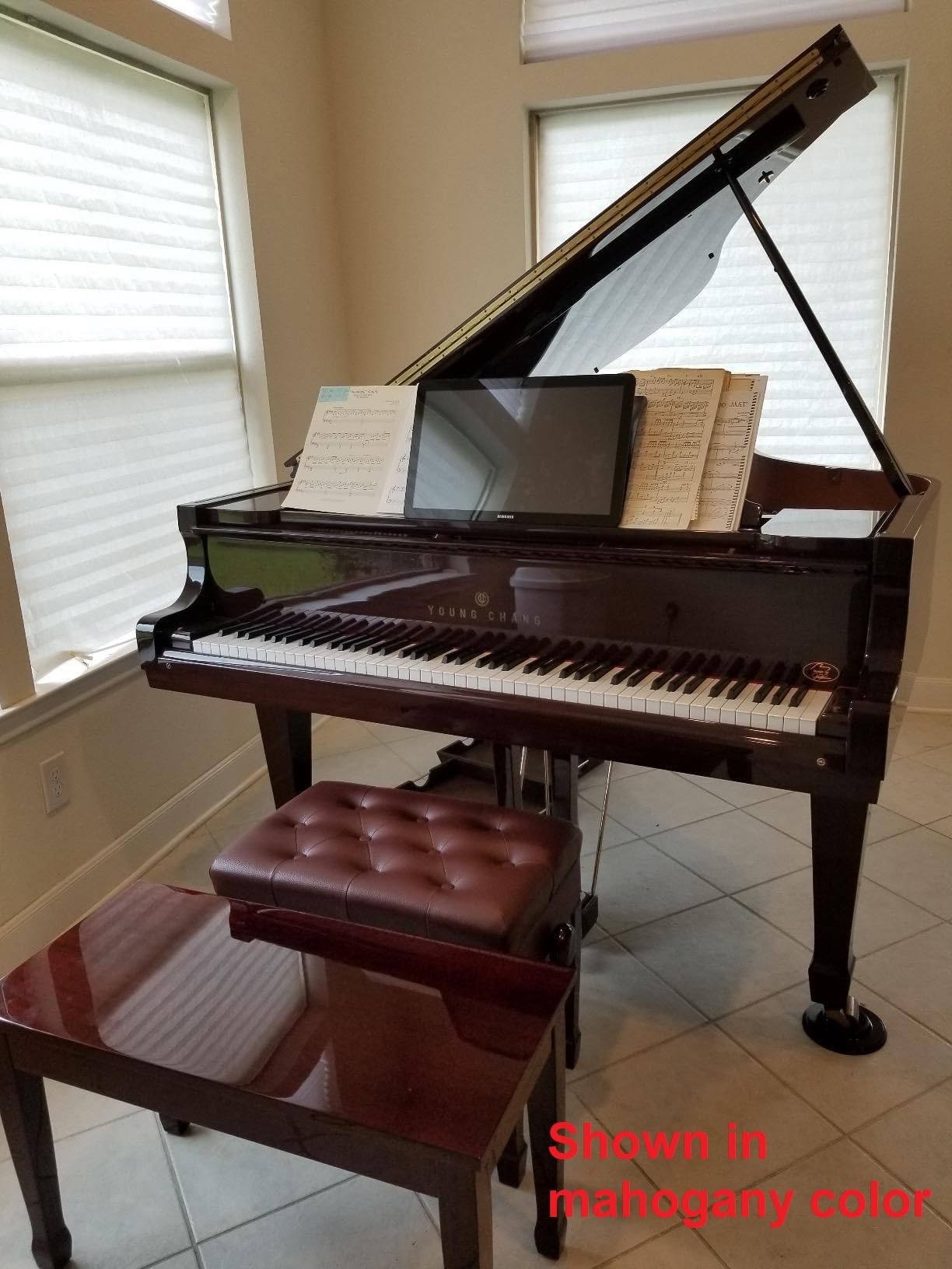 CPS Imports Walnut Wood Top Grand Piano Bench Stool with Music Storage - WoodArtSupply