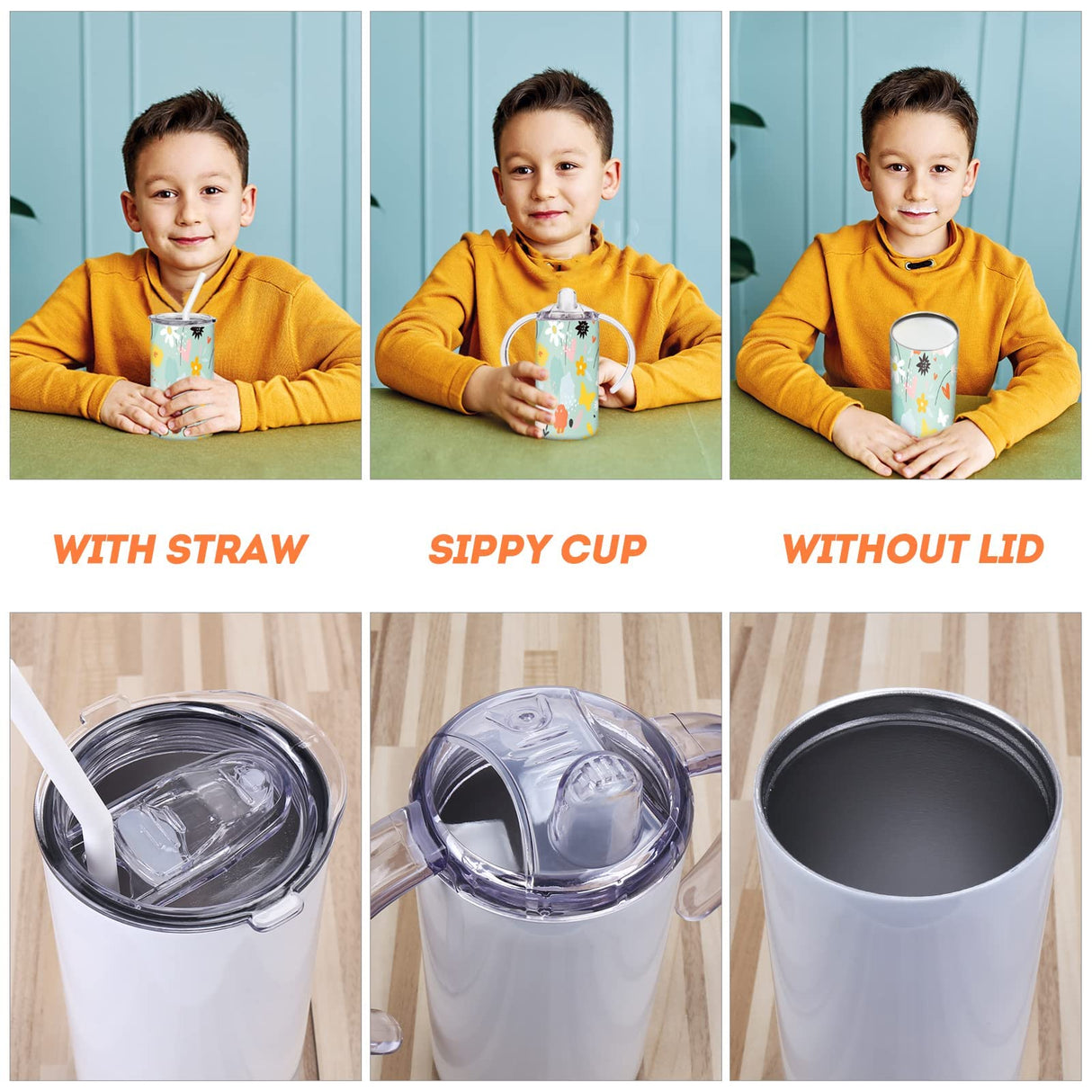 Vermida Sublimation Sippy Cup Blank with Handle, 12oz Stainless steel Sippy Cups, Kids Cups with Straws and Lids Spill Proof Double Wall Vacuum Cups for Children(2 Pack) Vermida