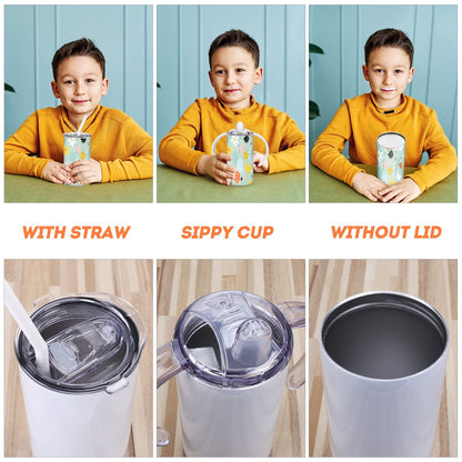 Vermida Sublimation Sippy Cup Blank with Handle, 12oz Stainless steel Sippy Cups, Kids Cups with Straws and Lids Spill Proof Double Wall Vacuum Cups for Children(2 Pack)