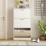 NOVAMAISON Narrow Shoe Storage Cabinet, Shoe Cabinet for Entryway with 3 Flip Drawers, Wood Hidden Shoe Storage, Freestanding Shoe Organizer for Hallway, Bedroom, Apartment, White NOVAMAISON