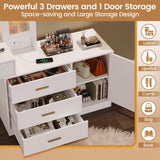 HAUOMS White Makeup Vanity with Lights Vanity Desk with Mirror, Large Vanity Table Set with Drawer Dresser, Charging Station & RGB Cabinets, Makeup Table with 5 Drawers and Storage Shelves, White HAUOMS