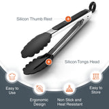 Tribal Cooking Kitchen Tongs with Silicone Tips - Stainless Steel tongs for cooking - 9" and 12" Tongs With Silicone Rubber Grips, Small and Large - Metal BBQ Tongs with Locking Tribal Cooking