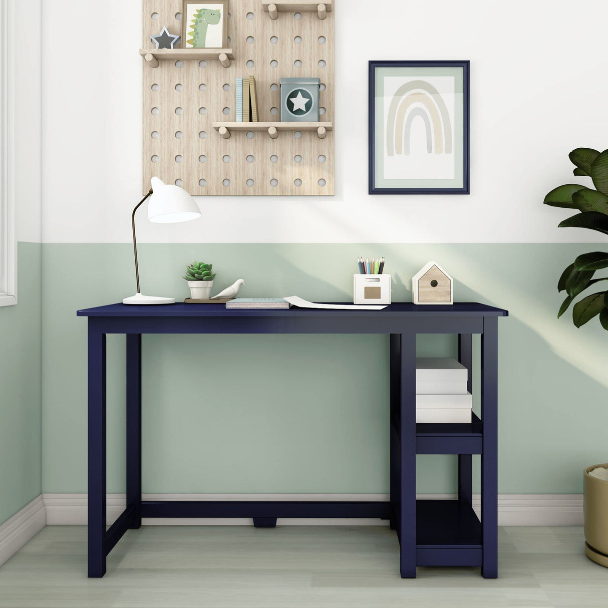 Max & Lily Solid Wood Desk With Shelves, 47 Inches, Blue Max & Lily