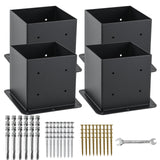 AXWHYS 6x6 Post Base 4 Pcs, (Inner Size 5.6x5.6) Post Anchors, 13GA Thick Solid Steel & Black Powder Coated,Deck Post Brackets Support Deck Base Plate Pergola Brackets Fence Kit AXWHYS