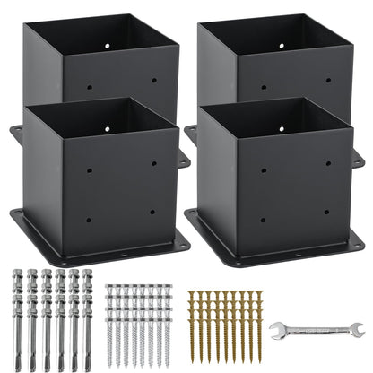 AXWHYS 6x6 Post Base 4 Pcs, (Inner Size 5.6x5.6) Post Anchors, 13GA Thick Solid Steel & Black Powder Coated,Deck Post Brackets Support Deck Base Plate Pergola Brackets Fence Kit - WoodArtSupply