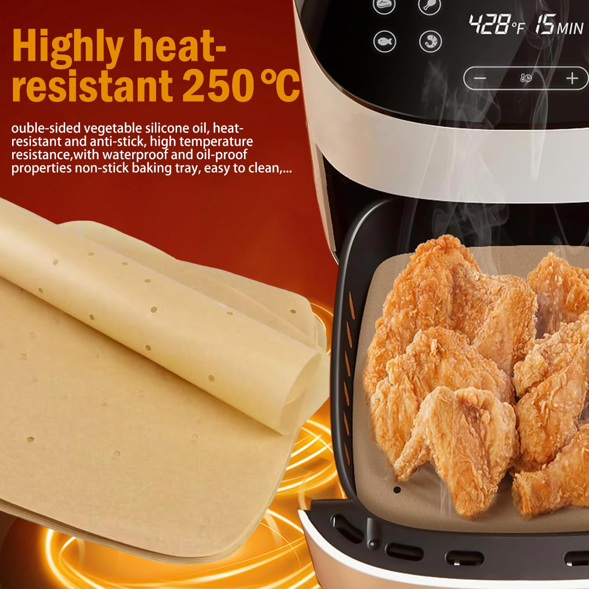 Air Fryer Parchment Paper Liners（8.7"×8.7"） 100Pcs Compatible with XXL Philips, NuWave Brio, Chefman, OMORC, Cuisinart, COSORI, Cooks Essentials, Power Airfryer Oven, Chef di Cucina, SARKI and More ANQIA