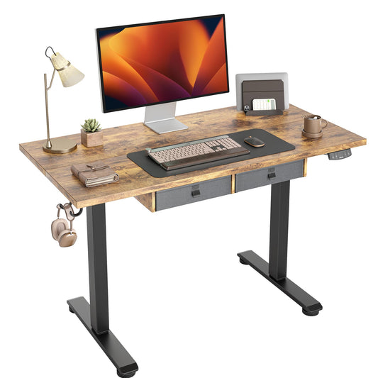 Agilestic Standing Desk with 2 Drawers, Adjustable Height Electric Desk with Storage, 48 x 24 Inches Sit Stand Up Computer Table for Work Office Home, Rustic Brown