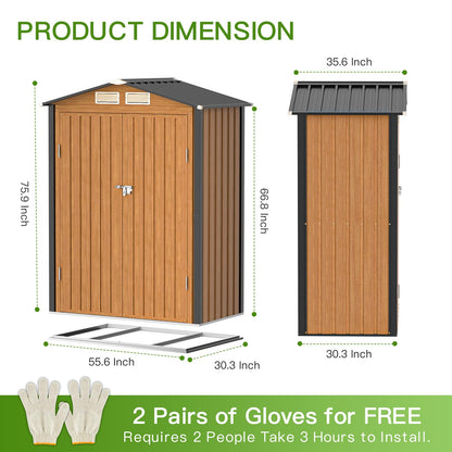 Florise Outdoor Storage Shed, 5x3 Ft Metal Steel Tiny House with Frame Floor & Lockable Door, Vertical Outside Storage Building for Garden, Backyard, Lawn, Patio Utility, Tool Storage