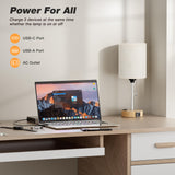 Small Bedside Lamp for Bedroom Nightstand - Table Lamp with USB C and A Port, Pull Chain Bed Lamp with AC Outlet, Nightstand Lamp with Wood Base for Kids Reading, Desk Lamp for Living Room/Dorm Room Dicoool