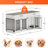 Rophefx 72" Dog Crate Furniture for 2 Dogs, Large Dog Kennel Furniture with 2 Storage Drawers and Removable Divider, Indoor Wooden Dog Cage with 4 Bowls, Dog House TV Stand for Large Dog, White Grey Rophefx