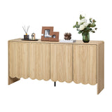 ORRD Sideboard Buffet Cabinet, Accent Storage Cabinets with 4 Doors, Farmhouse Wood Cabinet with Adjustable Shelves and Wave Panel for Living Room, Dining Room, Entry - Natural ORRD