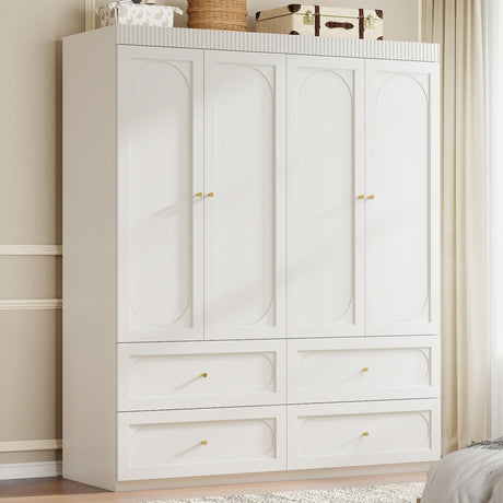 Swyanste White Armoire Wardrobe Closet: 74" Large Wardrobe Closet with 4 Drawers, 4 Door Armoire Wardrobes for Hanging Clothes, Modern Wooden Closets for Bedroom (White) Swyanste