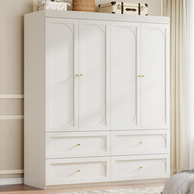 Swyanste White Armoire Wardrobe Closet: 74" Large Wardrobe Closet with 4 Drawers, 4 Door Armoire Wardrobes for Hanging Clothes, Modern Wooden Closets for Bedroom (White)