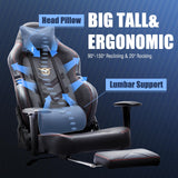 Big and Tall Gaming Chair with Footrest 350lbs-Racing Style Computer Gamer Chair, Ergonomic High Back PC Chair with Wide Seat, Reclining Back, 3D Armrest, Headrest and Lumbar Support for Adult-Black COLAMY