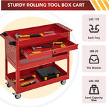 SUN & SUMMER 3-Tier Rolling Tool Chest with Wheels Tool Storage Organizer Cabinets with Lockable Drawers Tool Box with Adjustable Shelf Tool Chest on Wheels for Workshop Garage Warehouse(Red) SUN & SUMMER