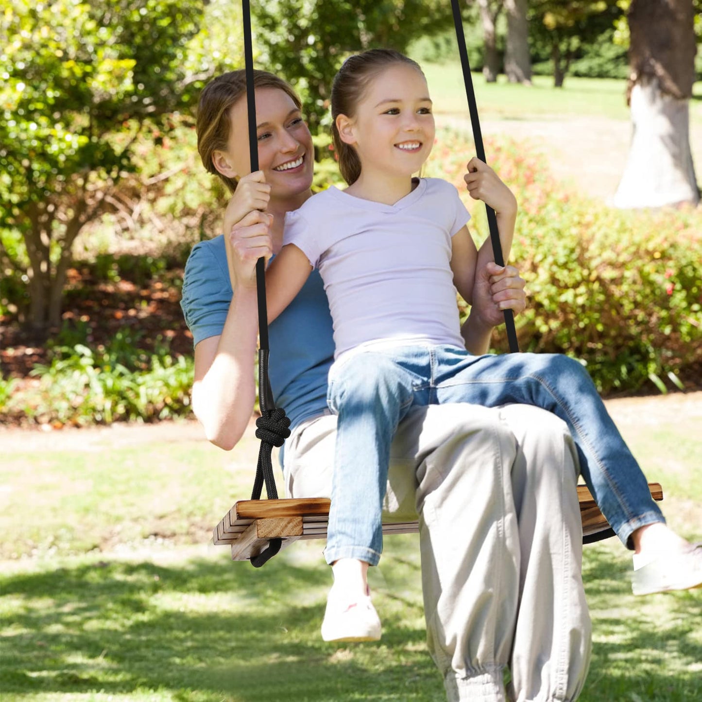 Wooden Swing Seat,Sofrose Carbonized Hanging Wooden Tree Swing for Children Adult Kids Garden,Yard,Indoor,Adjustable Rope Withstand 440IB,Adult Swings and Kids Swings - WoodArtSupply