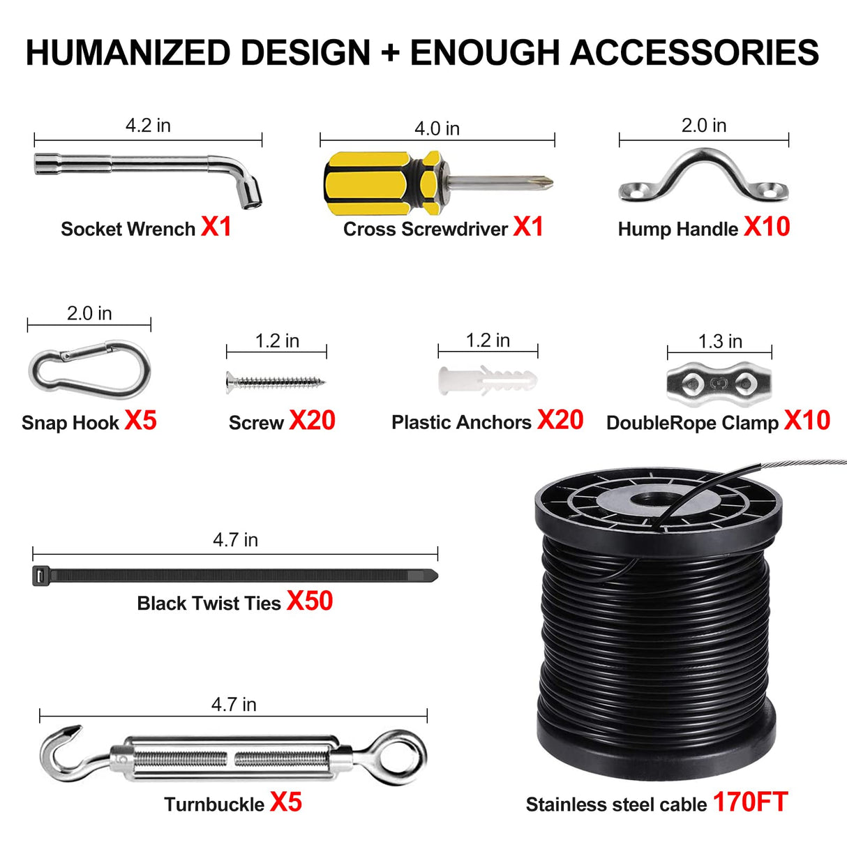 BLIKA Globe String Light Suspension Kit, Outdoor Light Guide Wire, 170FT Coated Stainless Steel 304 Rope, String Light Hanging Kits BLIKA