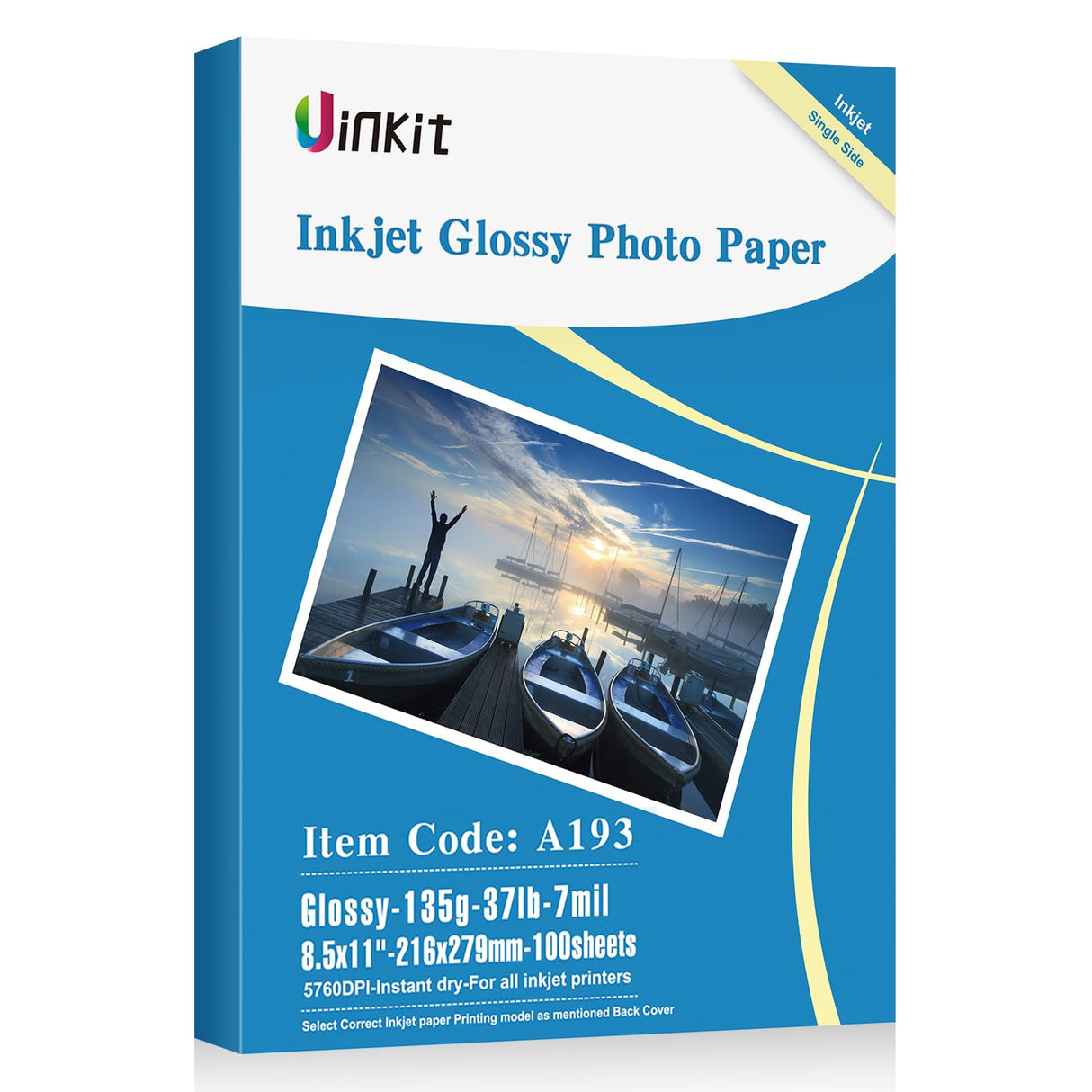 Uinkit 37lb Thin Flyer Paper Glossy 8.5x11 Inkjet 100 Sheets Single Side DIY Chip Bag 135gsm Photos Picture for Inkjet Printer with Dye Ink Letter size A4 Brochure Uinkit