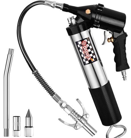 Pneumatic Grease Gun Automatic W/Quick Release Coupler, Continuous Cycle Heavy Duty 6000 PSI Air Compressor Grease Gun with Flex Hose 18 Inch Bravex