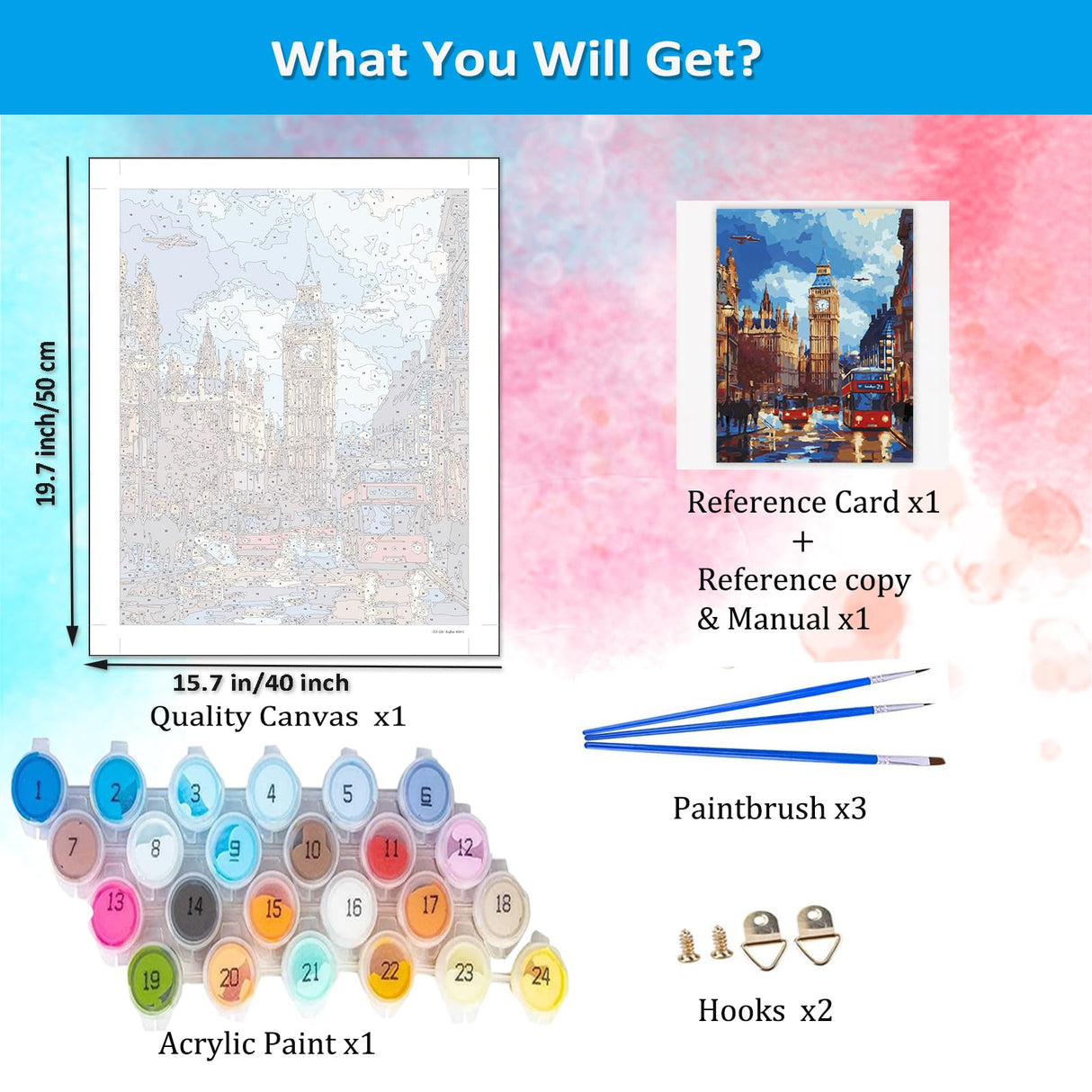 Artunion Big Ben Paint by Numbers Kit for Adults,London City Street Paint by Number Kits, DIY Oil Painting Paint by Number Kits on Canvas Arts Craft for Home Wall Decor 16x20 Inch Artunion