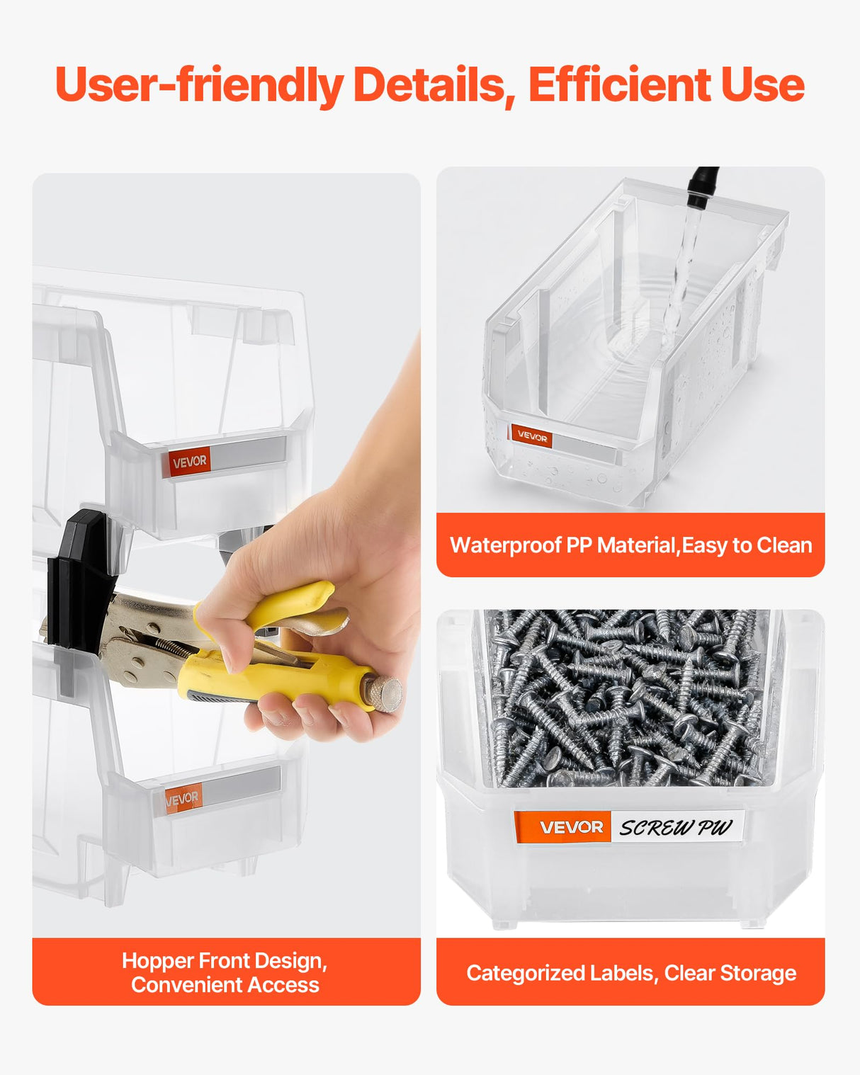 VEVOR Plastic Stackable Storage Bins, 10.9 x 5.5 x 5.1 inch (8 Pack), Plastic Containers for Organizing & Storage Bins for Closet, Garage, Small Parts, Office Supplies, Other Accessories, Transparent VEVOR