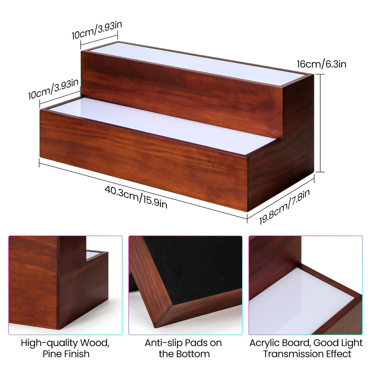 B4Life LED Lighted Liquor Bottle Display Shelf, 2 Tier 16 Inch LED Bar Shelves for Liquor Bottles, Bar Bottle Display Shelf, Lighted Liquor Shelf, Bar Lights for Liquor Shelves B4Life