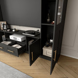 Mekminop 4-Piece TV Stand for TVs Up to 70" - Modern Entertainment Wall Unit with Shelves, Large Media Center for Living Room, Black Mekminop