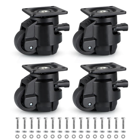 Skelang 4 Pcs Leveling Machine Caster, Retractable Plate Caster with Ratchet Handle, Adjustable Caster Wheel for Heavy Duty Workbench, Machine Skelang