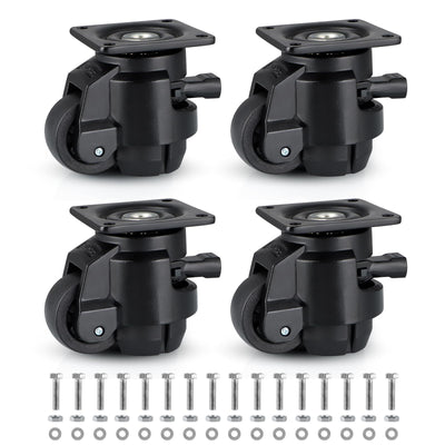 Skelang 4 Pcs Leveling Machine Caster, Retractable Plate Caster with Ratchet Handle, Adjustable Caster Wheel for Heavy Duty Workbench, Machine