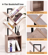 YSVCO 4 Tier Book Tree Bookshelf, Wooden Small Book Shelf with Storage Cabinet, Modern Freestanding Bookcase, Floor Standing Display Organizer for Small Spaces, Living Rooms, Home Offices, Gray BS34GB YSVCO