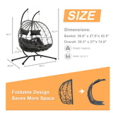 2 Person Double Egg Swing Chair with Stand Indoor Outdoor, Hammock Egg Chair Outdoor, Patio Wicker Hanging Egg Chair w/Cushion 700LBS Capacity for Bedroom, Balcony, Garden, Dark Grey Anranni
