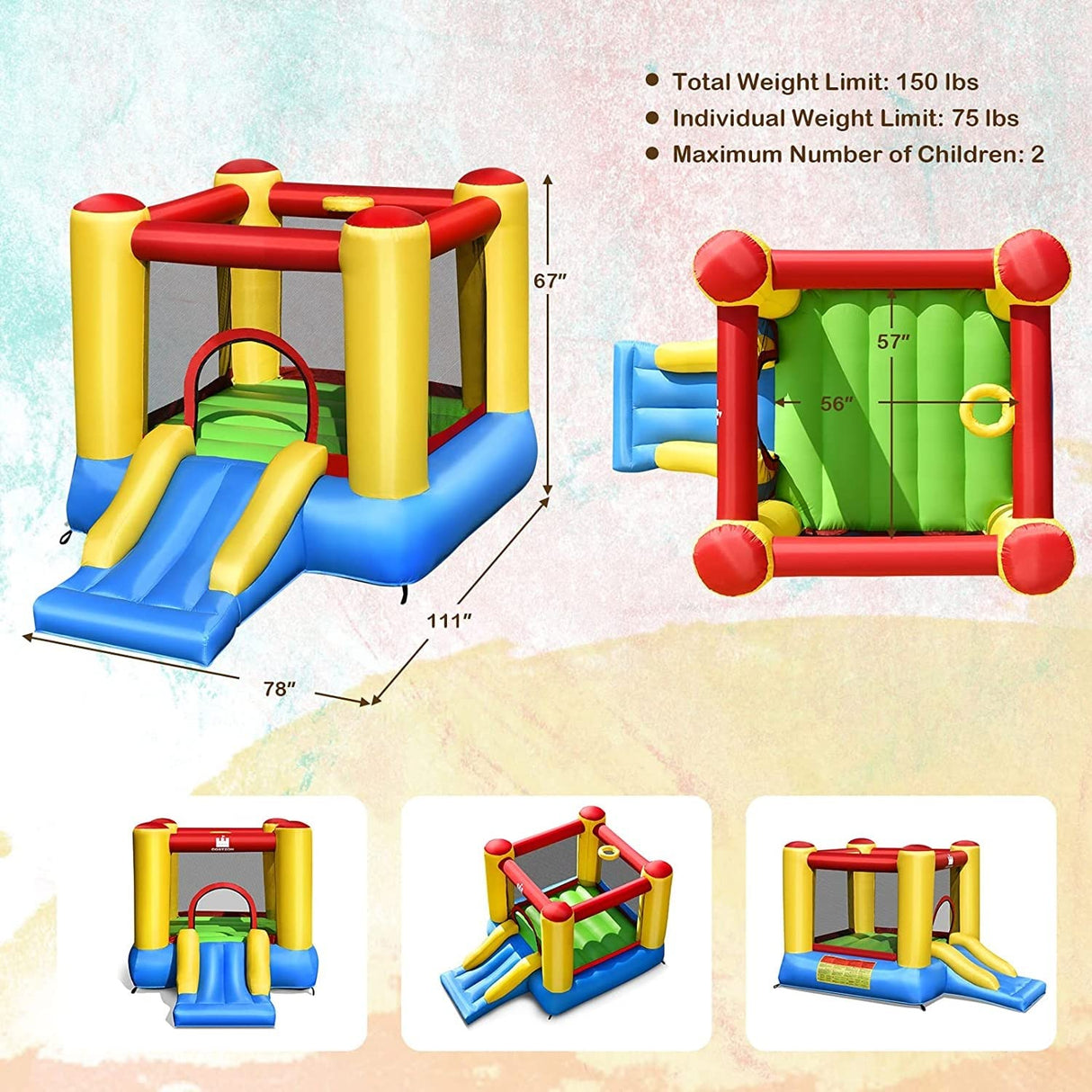 BOUNTECH Inflatable Bounce House, Bouncy House for Kids Indoor Outdoor Party Fun with Heavy Duty Jumping Area, Slide, Portable Toddler Bounce House with 480W Blower Included for Birthday Party Gifts BOUNTECH