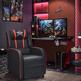 BUSHLY Adjustable Gaming Recliner Chair, Racing Style Massage Single Sofa with Headrest & Lumbar Pillow, PU Leather Video Recliner for Home, Movie Theater, Living Room, Game Room (Red) WoodArtSupply