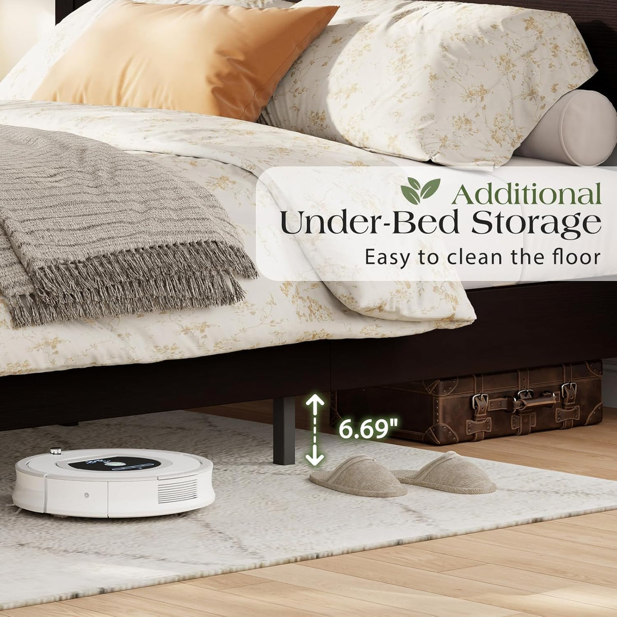 LUXOAK King Size Wood Platform Bed, Rustic Bed Frame with 51.2" Tall Slatted Headboard, Wooden Slats & Metal Support, No Box Spring Needed/Noise Free, Easy Assembly, Espresso LUXOAK