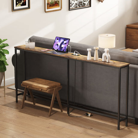Lifewit 70.9" Narrow Long Console Sofa Table with 2 Power Outlets & USB Ports for Living Room, Industrial Entryway Table for Hallway Entrance Office Corridor Behind Sofa, Easy Assembly, Rustic Brown Lifewit