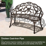 Patio Garden Bench Outdoor Metal Rose Loveseat,39in Cast Iron Well-Crafted Floral Back Antique Finish Park Chair,Accented Lawn Front Porch Path Yard Bronze Decor Deck Furniture for 2|Easy Assembly Meet perfect