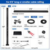 Muzata 3'-6'6" Black Complete Cable Railing Kit for Stairs 42 Inch Cable Railing System with Post Handrail Length Adjustable Easy DIY with User Guide Complete Set RCS1 BA4L Muzata