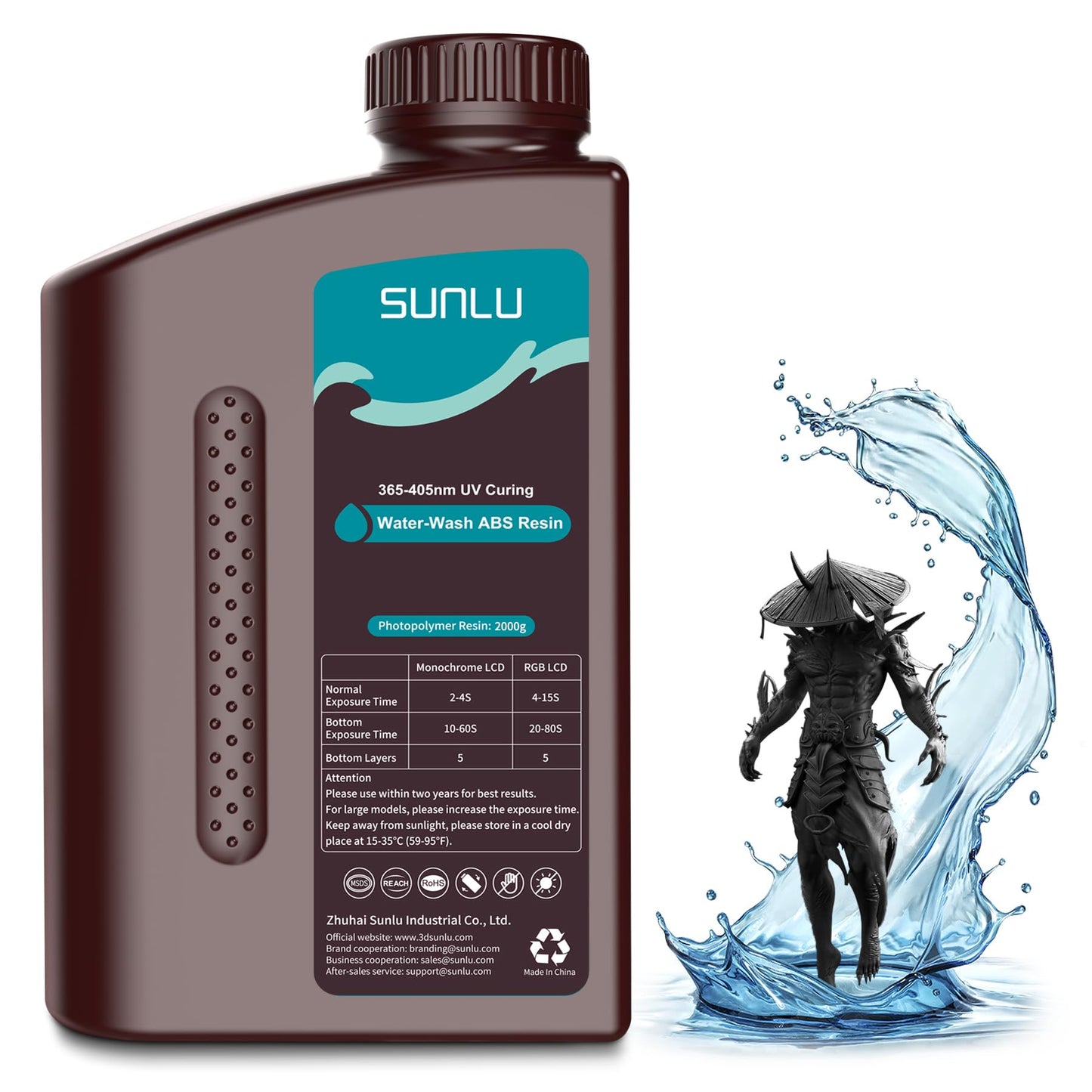 SUNLU 2000g Water-Wash ABS Resin, Combines features of ABSLIKE Resin & Water Washable Resin, Non Brittle, High Precision, Low Shrinkage, Fast Curing 3D Resin for LCD DLP SLA 3D Printers, 2KG Black