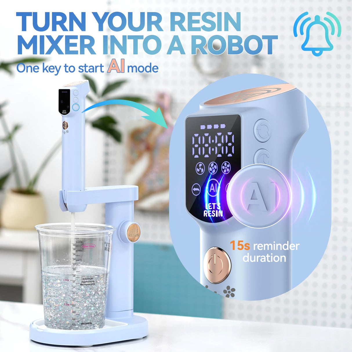 LET'S RESIN Upgraded Resin Mixer Master,3 Speeds Control Epoxy Mixer with AI Mode&HD Large Screen,Intelligent Resin Mixer Electric and Stand for Epoxy Resin,Molds,Soap Making(Included 2 Sizes Paddles) LET'S RESIN