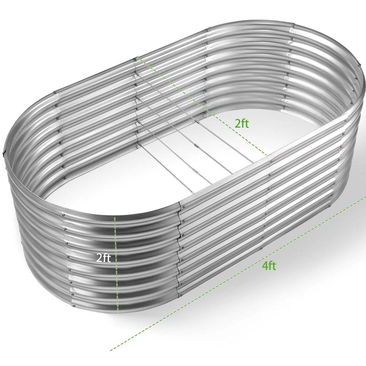 Land Guard 24“ Tall Galvanized Raised Garden Bed Kit, Galvanized Planter Garden Boxes Outdoor, Oval Large Metal Raised Garden Bed for Vegetables (Classic Silver, 4×2×2ft) Land Guard