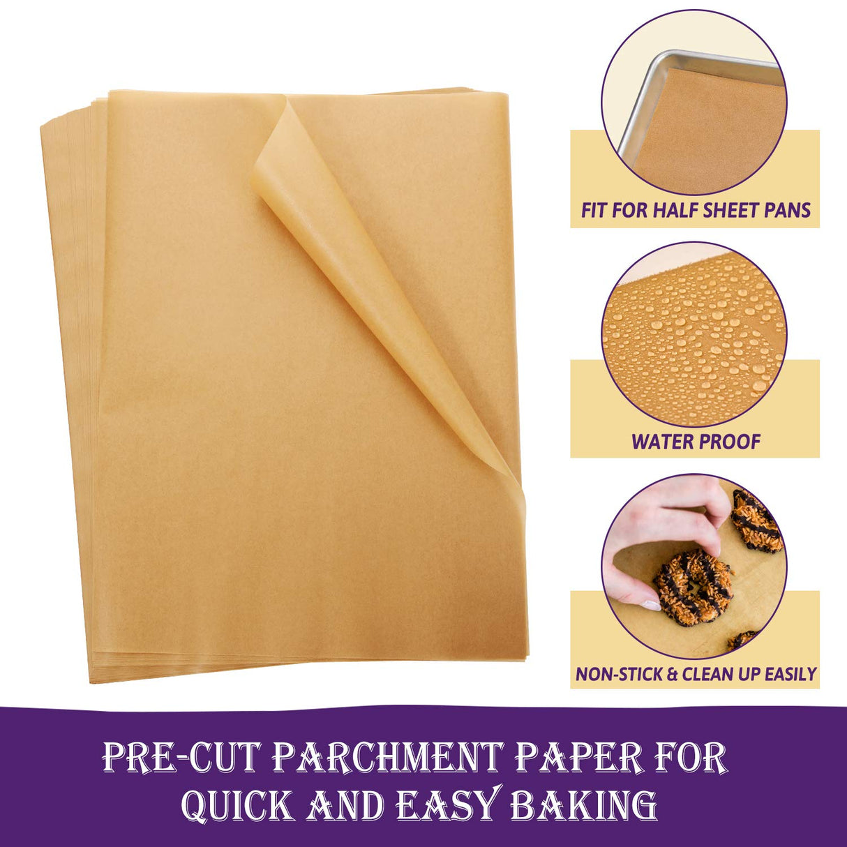 200 Pcs Unbleached Parchment Paper Baking Sheets, 12 x 16 Inch, Precut Non-Stick Parchment Sheets for Baking, Cooking, Grilling, Air Fryer and Steaming - Unbleached, Fit for Half Sheet Pans HIWARE