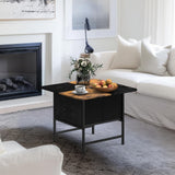 SHINOSKE Square Coffee Table with Round Corners,2 Tier Farmhouse Small Coffee Table for Small Space,Modern Low Center Living Room Tables with 2 Storage Drawers for Apartment,Office,Outdoor,Black Brown Shinoske