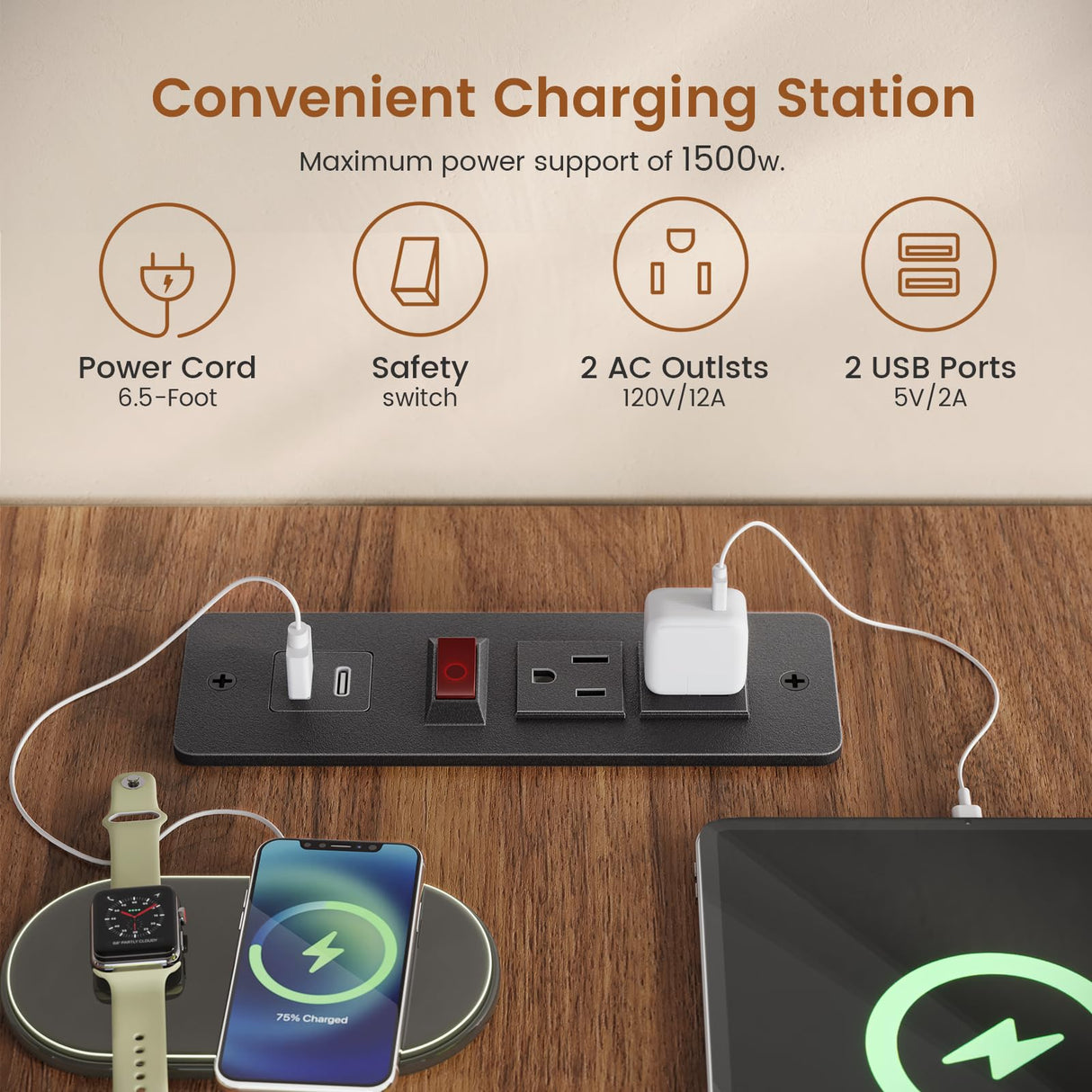 SEDETA Farmhouse 67" L Shaped Desk with 3 Drawers, White Corner Computer Desk with Storage Shelves, Home Office Desks with Power Outlets，Executive Desk for Home Office, White and Brown SEDETA