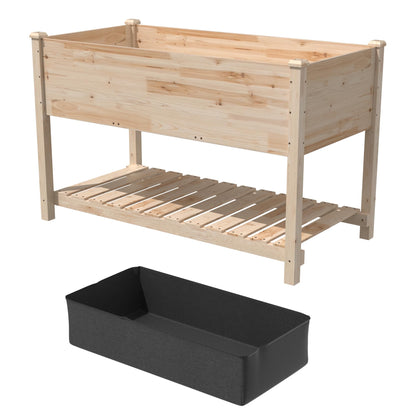 Gotland 47.2" D x 23.6" W x 29.9" H Wooden Raised Garden Bed with Legs, with Bed Liner and Bottom Shelf for Flowers, Veggies, Herbs, Great for Outdoor Patio, Deck, Balcony, Backyard - Natural