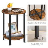 HOOBRO Side Table, Round Sofa Couch Table with Storage Shelf, 2-Tier Industrial End Table, Stable Metal Frame, Wooden Look Accent Table for Small Spaces, Living Room, Bedroom, Rustic Brown BF58BZ01G1 HOOBRO