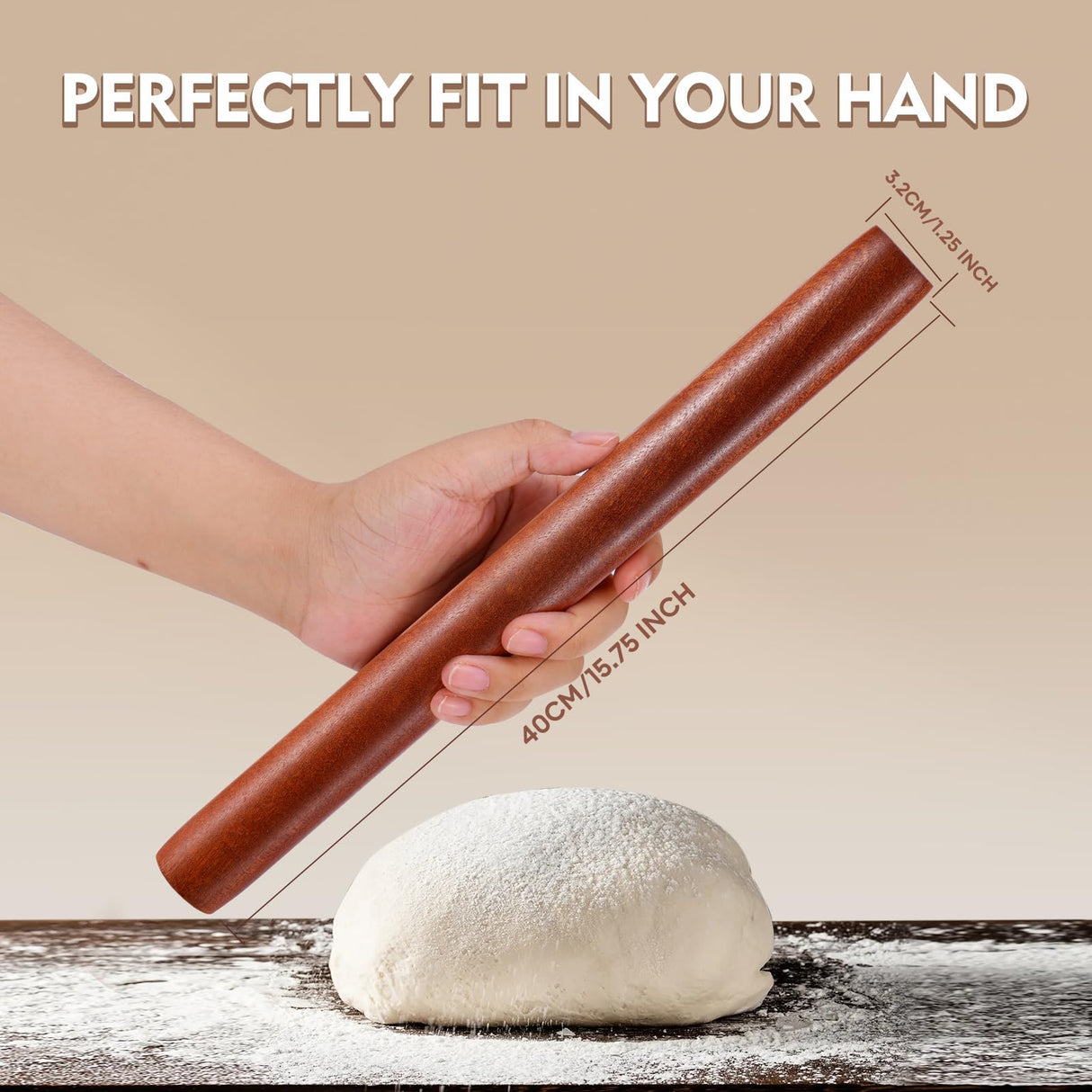 JuyVerq Wood Rolling Pin (15.75 Inches), Non-Stick Rolling Pin for Baking, Natural Sapele Wood Dough Roller for Pizza, Fondant, Pie, Cookie, Pastry, Essential Kitchen Tool JuyVerq