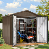 DWVO 6x4ft Storage Shed for Outdoors, Metal Sturdy Weatherproof Tool Locker with Secure Door and Ventilation for Equipment, Mowers, Bikes, Outdoor Spaces, Brown DWVO