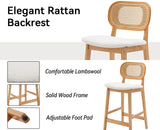 Shunzhi Rattan Counter Height Bar Stools Set of 4 Wood Farmhouse Barstools with Cane Back Boho Sherpa Kitchen Island Chairs Upholstered Bar Chairs for Pub/Home Bar, 26Inch, Cream Shunzhi