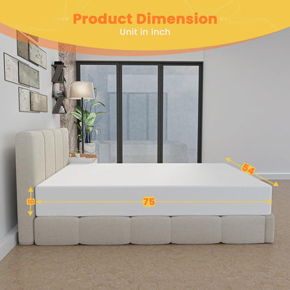 10 Inch Full Size Mattress, Gel Memory Foam Full Mattress, Pressure Relieving, Cooling Gel Foam, Full Mattress in a Box, Certipur-Us Certified, Bed-in-a-Box, Full, 75"L x 54"W x 10"Th, White