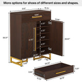 Tribesigns Shoe Cabinet with Doors, 20 Pairs Shoe Storage Cabinet with Drawer for Entryway, Modern Shoe Rack Organizer with Adjustable Shelves for Hallways Bedroom Living Room, Walnut & Gold Tribesigns